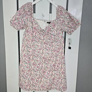 City Triangles Pink White Ditzy Floral Puff Sleeve Babydoll Dress XXL Cottage